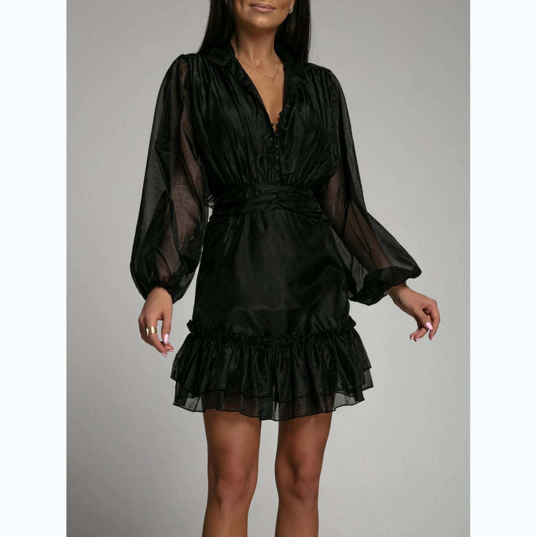Women's mini dress with voluminous sleeves and sophisticated ruffle design Lune London