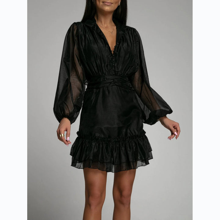 Women's mini dress with voluminous sleeves and sophisticated ruffle design Lune London