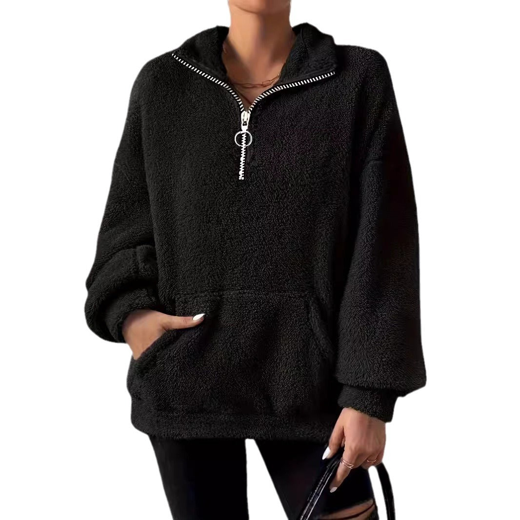 Cozy fleece sweater for women with half-zip and side pockets Lune London