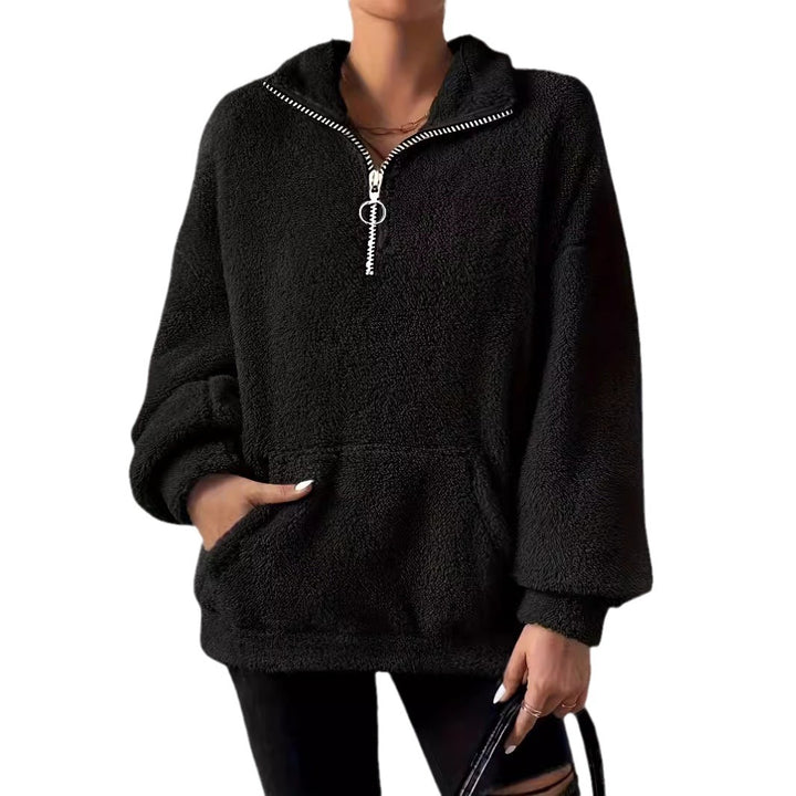 Cozy fleece sweater for women with half-zip and side pockets Lune London