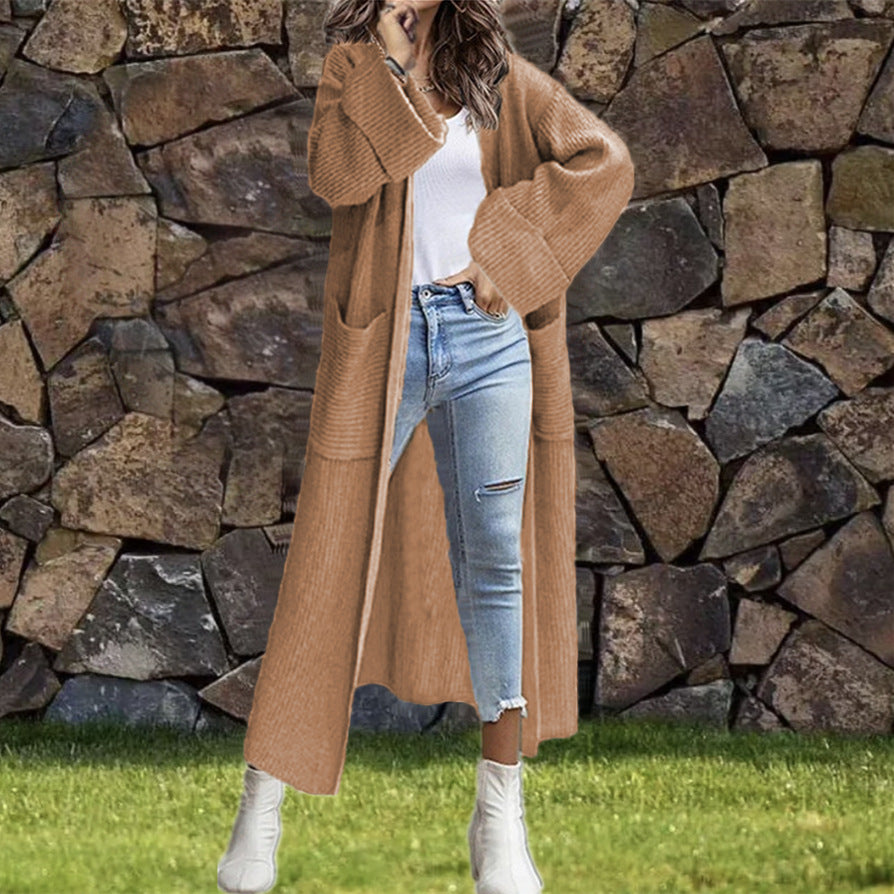 Women Large Knit Coat with Pockets and Dropped Shoulders Lune London