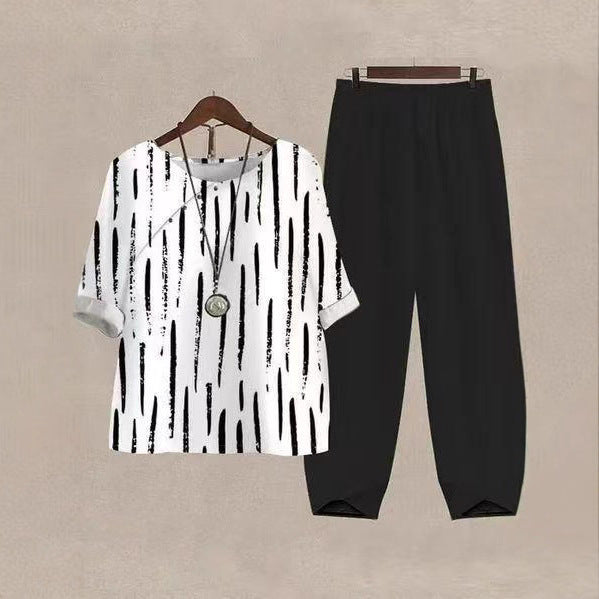 Ensemble de loisirs décontracté pour femmes avec haut rayé créatif et pantalon confortable Chic & Stil
