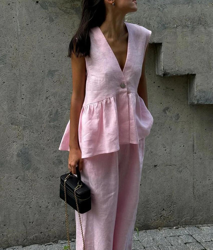 Ladies Elegant Linen Pantsuit Chic and Stylish