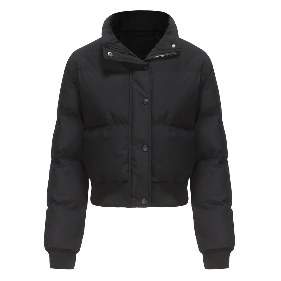 Ladies cropped quilted jacket with high collar and practical press buttons Chic and Style