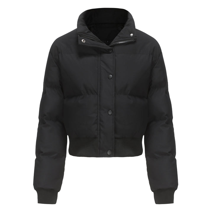 Ladies cropped quilted jacket with high collar and practical press buttons Chic and Style