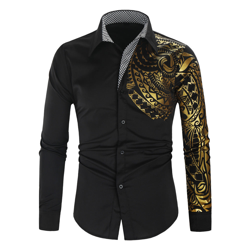 Lune London | Men's Long Sleeve Shirt with Exotic Print Design and Contrast Collar
