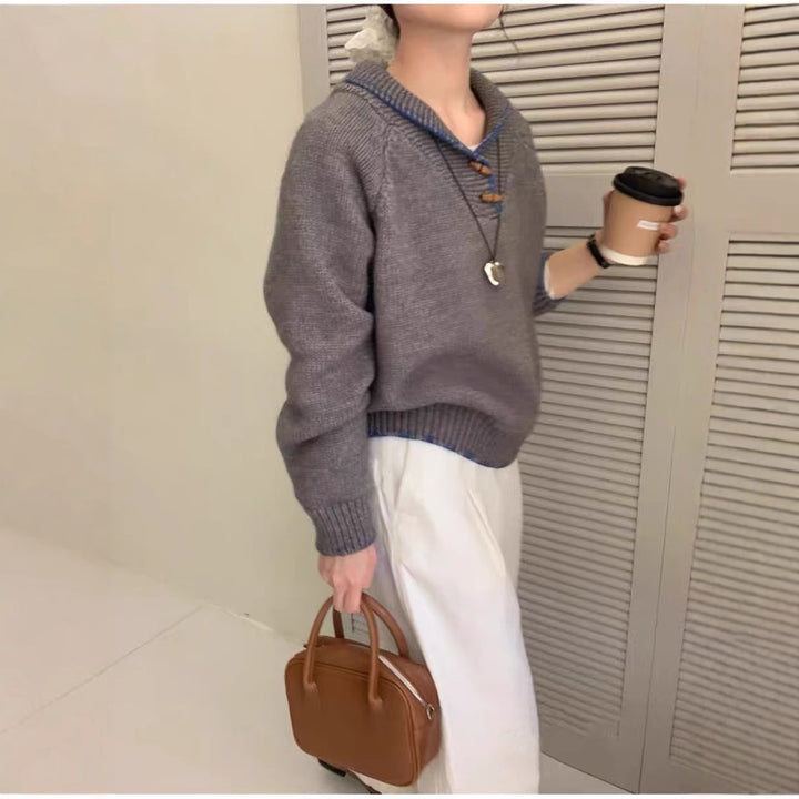 Casual knitted sweater for women with a unique button design and contrasting details Lune London