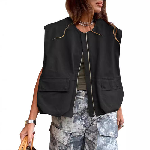 Women's Stylish Utility Vest with Zipper Lune London