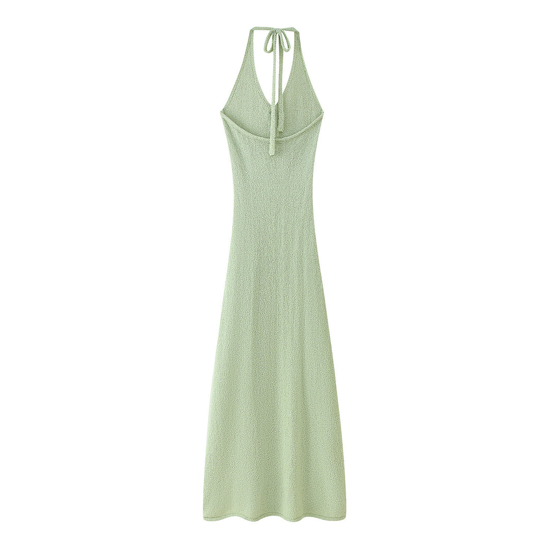 Maxi dress for ladies with floral appliqués and deep V neckline Lune London
