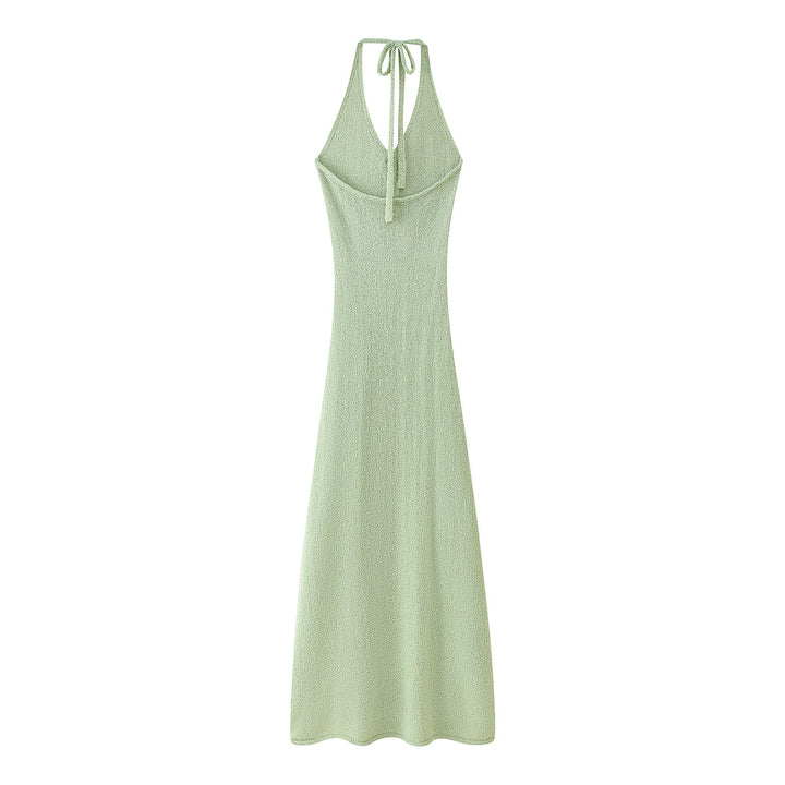Maxi dress for ladies with floral appliqués and deep V neckline Lune London