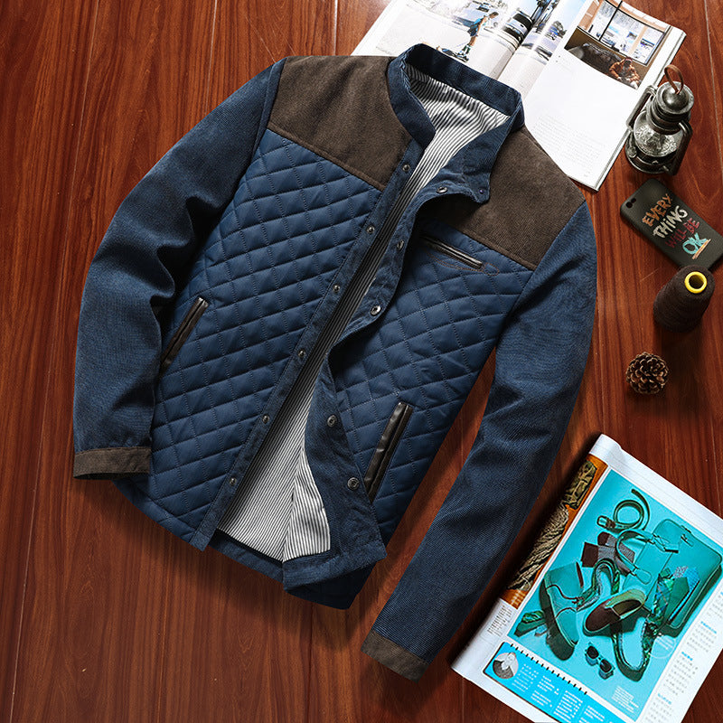 Quilted leisure jacket for men with brown suede accents Lune London