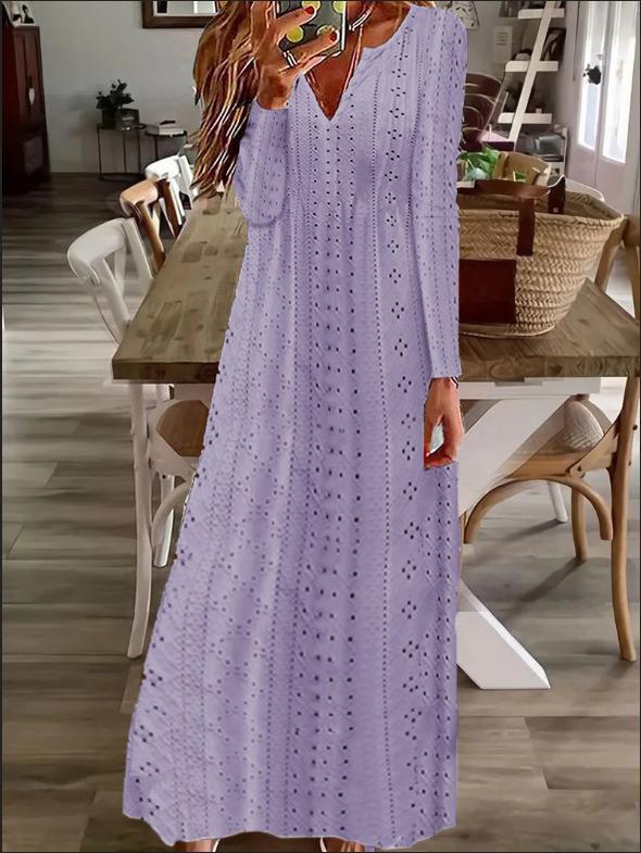Maxi dress for women with a delicate lace pattern and V-neck Lune London