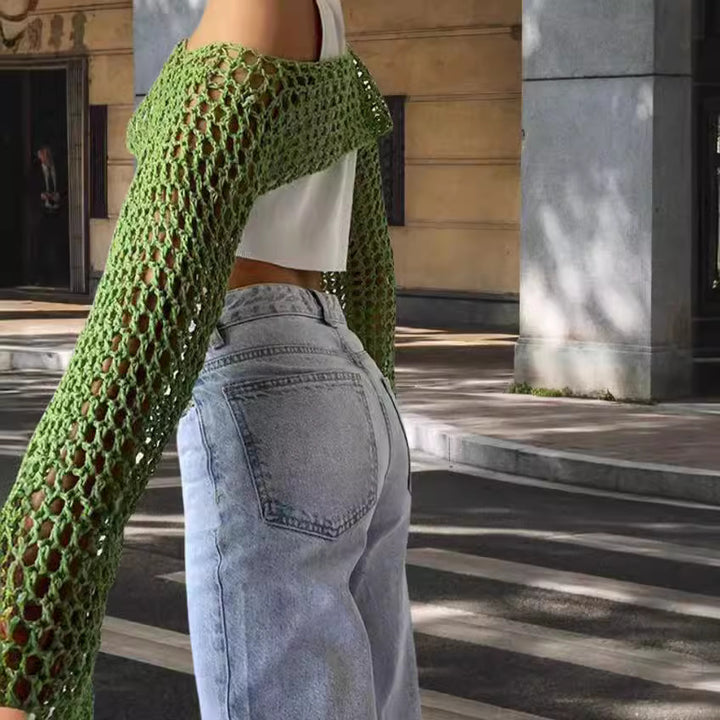 Crochet tank top for women with open stitches and wide sleeves Lune London