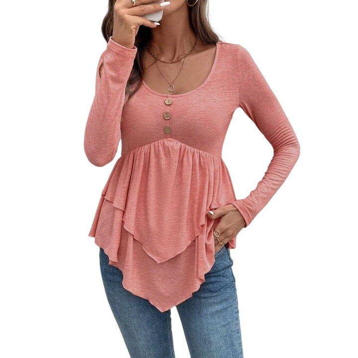 Chemisier à manches longues pour femmes avec détails volants et patte de boutonnage Chic & Stil