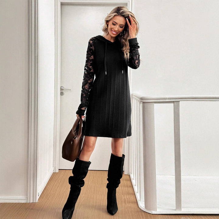 Knitted dress for women with hood and lace sleeves Lune London