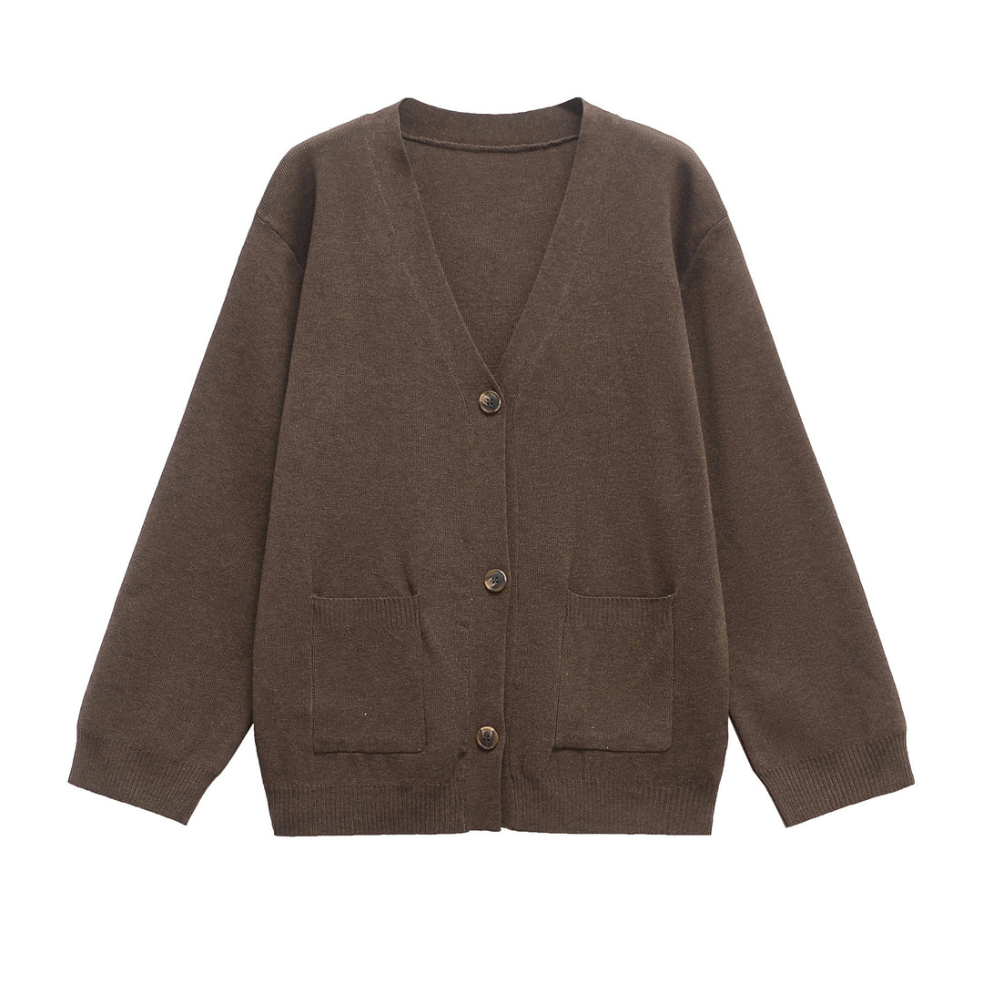 Knitted jacket for women with deep V-neck and practical pockets Lune London