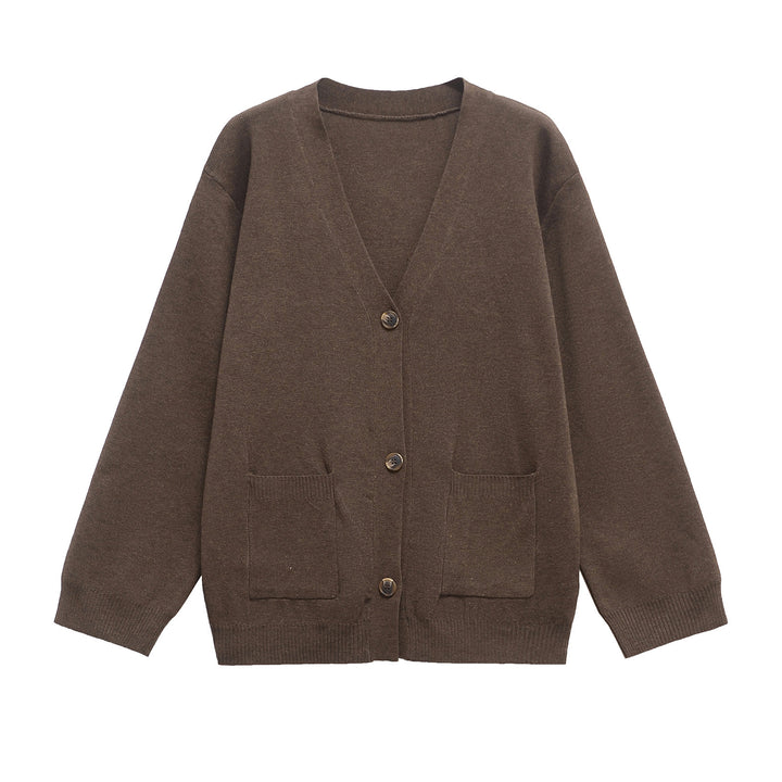 Knitted jacket for women with deep V-neck and practical pockets Lune London