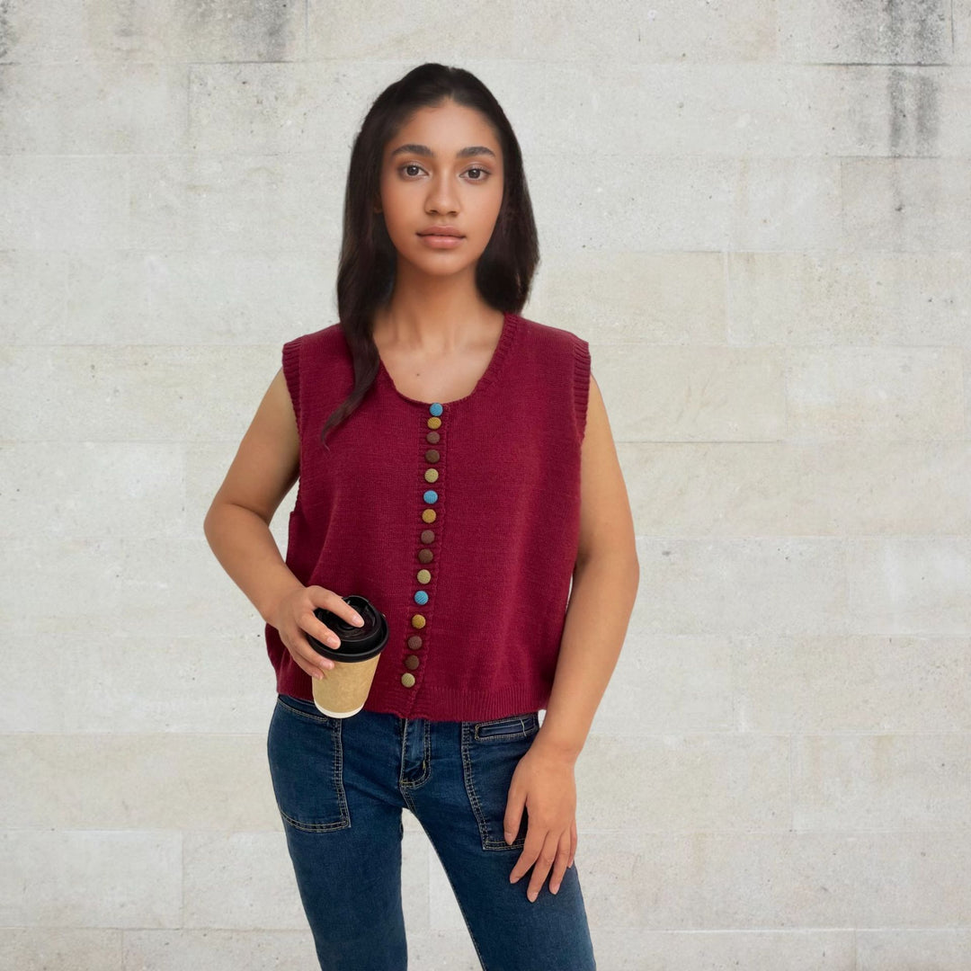 Ladies sleeveless knit vest with decorative buttons Lune London