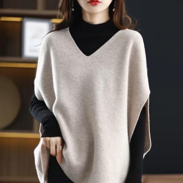 Poncho Tricot Femme avec Col V Chic & Stil
