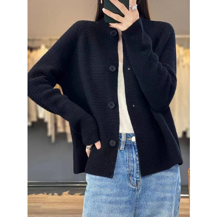 Women’s knit jacket with special button details and a structured knit look Lune London
