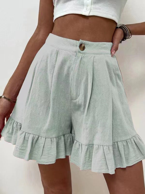 Ruffled shorts for women with elastic waistband and side pockets Lune London