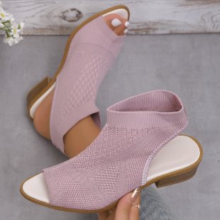 Ladies Open Mules with Knitted Design and Retro Block Heel Lune London