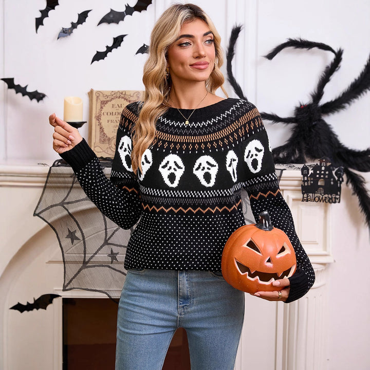 Pull tricoté à motifs pour femmes avec motif Halloween Chic & Stil