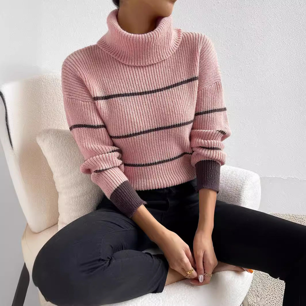 Sweater women with high collar and striped pattern Lune London