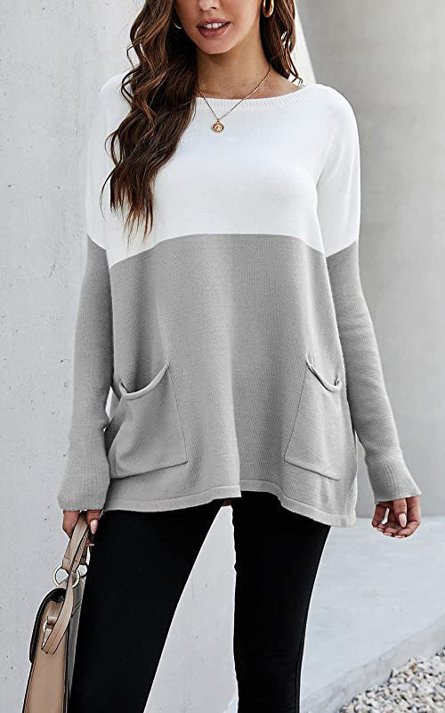 Knit sweater for women with large front pockets and contrasting design Lune London