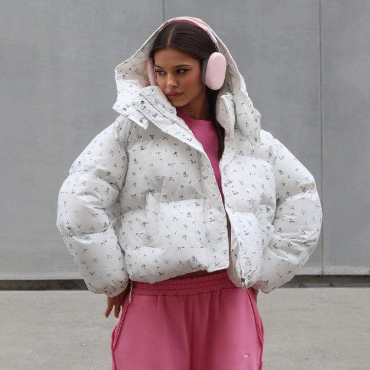 Floral quilted jacket for women, lined, with a chic and stylish modern design