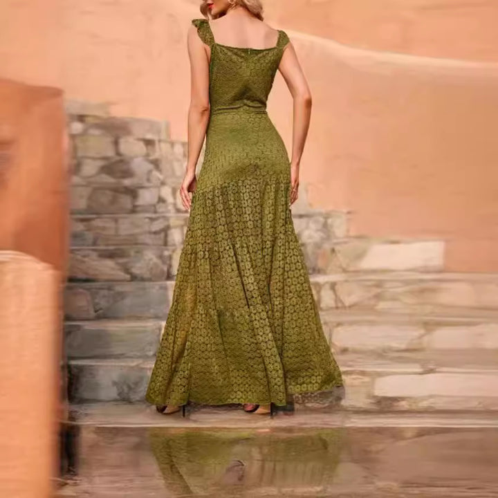 Maxi dress for women with exquisite crochet structure and a flowing skirt Lune London