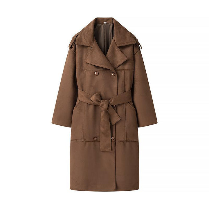 Elegant suede jacket for women with a fitted waist and a practical tie belt Lune London