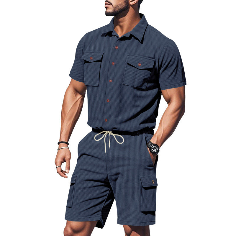 Casual short sleeve shirt for men and leisure shorts set with practical pockets Lune London