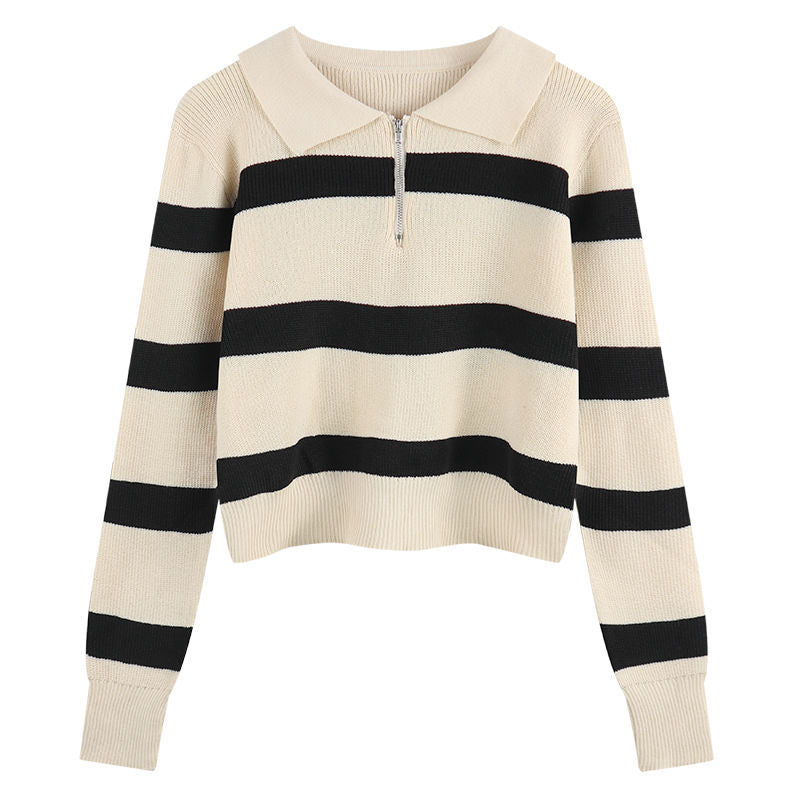 Pull en tricot pour femmes avec zip et motif à rayures Chic & Stil