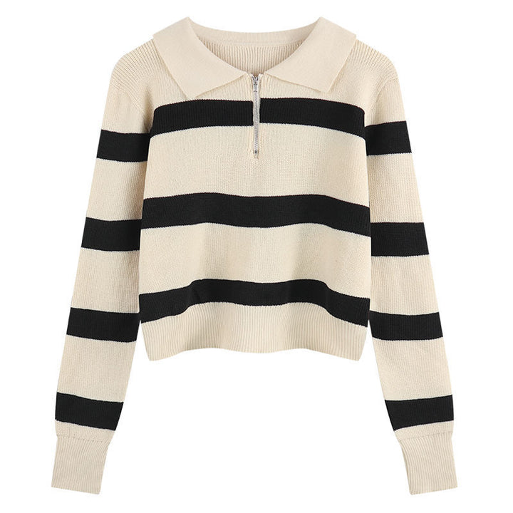 Pull en tricot pour femmes avec zip et motif à rayures Chic & Stil