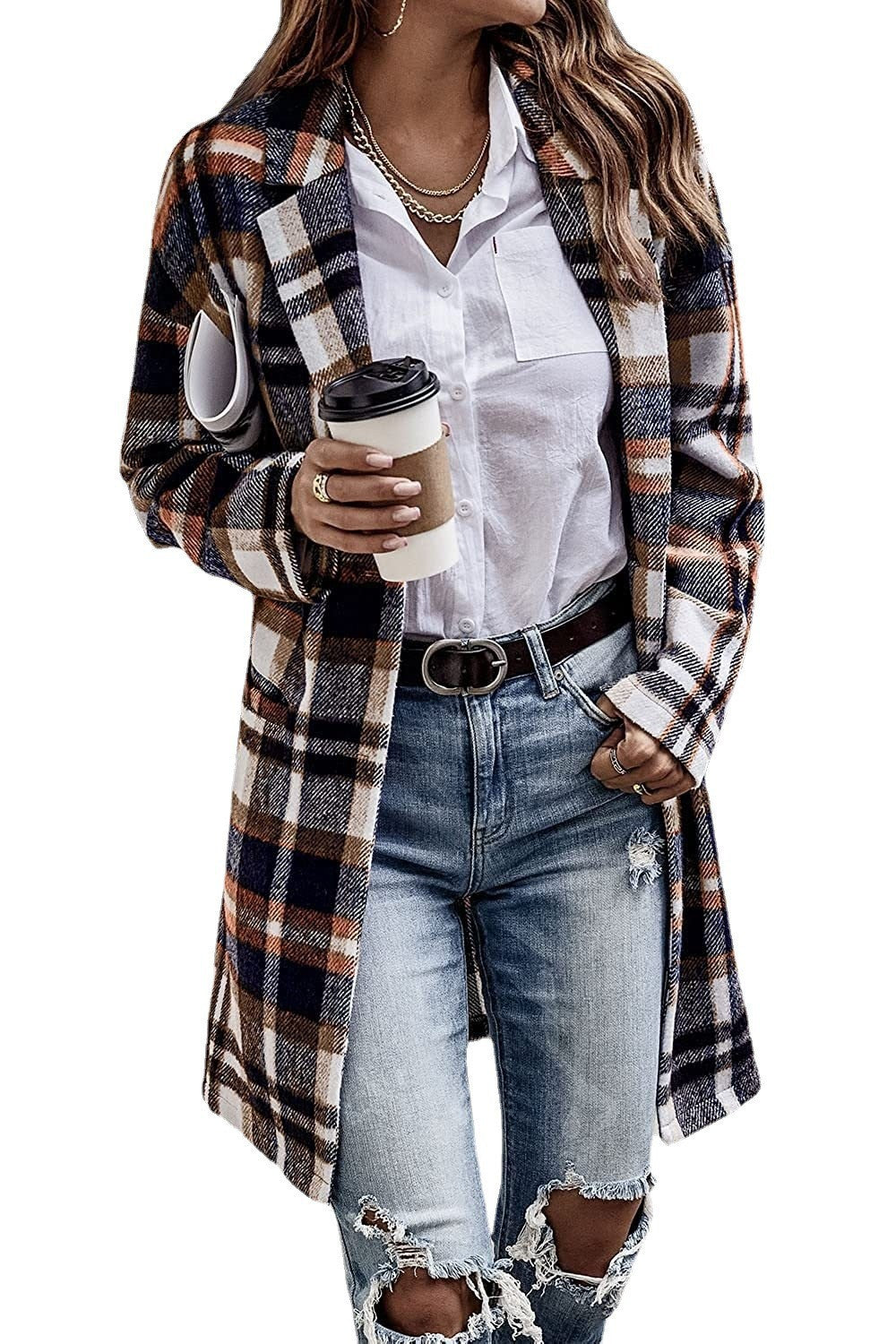 Oversized plaid coat for women with stylish pockets and turned-down collar Lune London