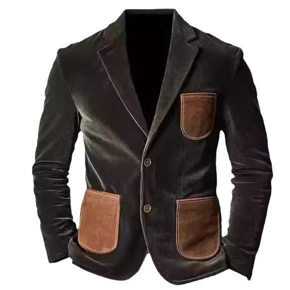 Elegant corduroy jacket for men with leather applications Lune London
