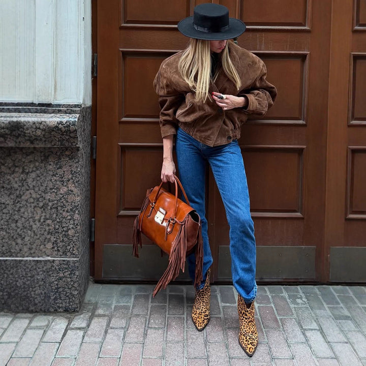 Oversized suede leather jacket for women with a modern cut and practical pockets Lune London