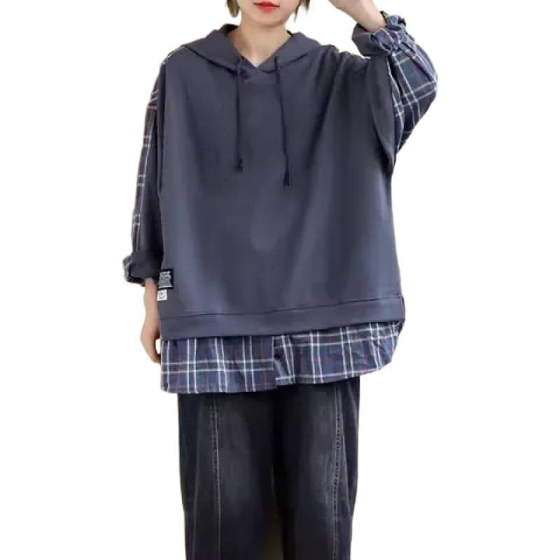 Women's hoodie with casual checkered appliqué and soft inner lining Chic & Stil