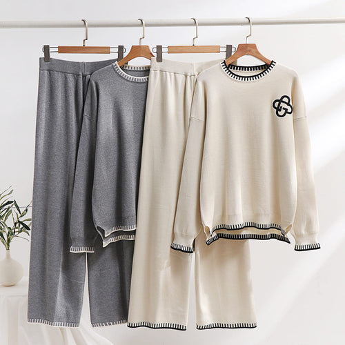 Casual knitted loungewear set for women with decorative contrasting details Lune London
