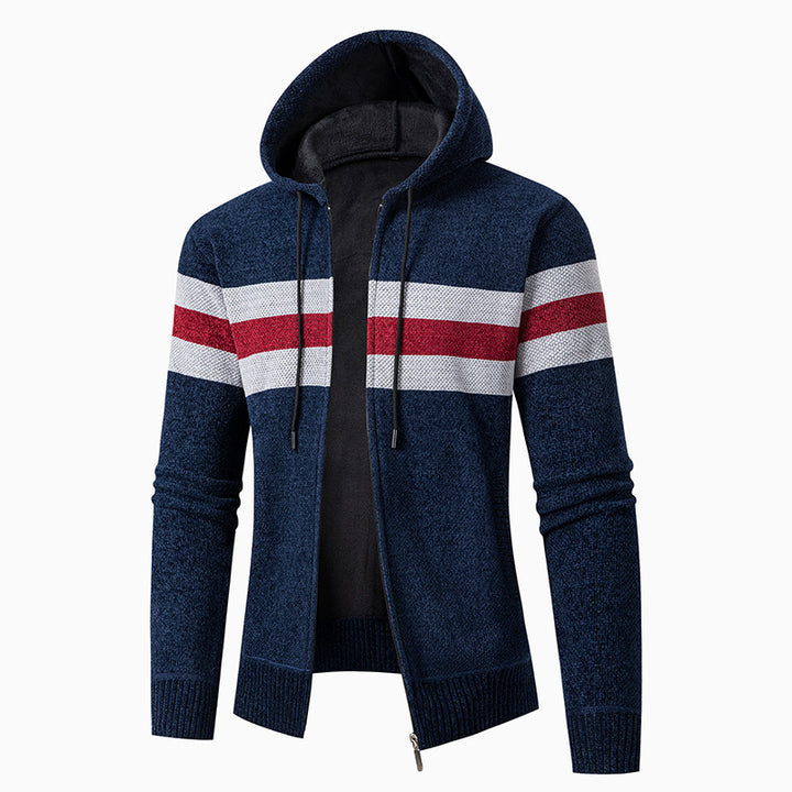 Casual knit jacket for men with hood and contrast stripes Lune London