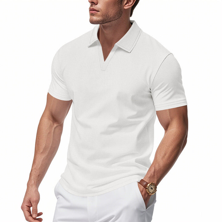 Men's Short Sleeve Henley T-Shirt with Textured Design and Modern V-Neck Lune London