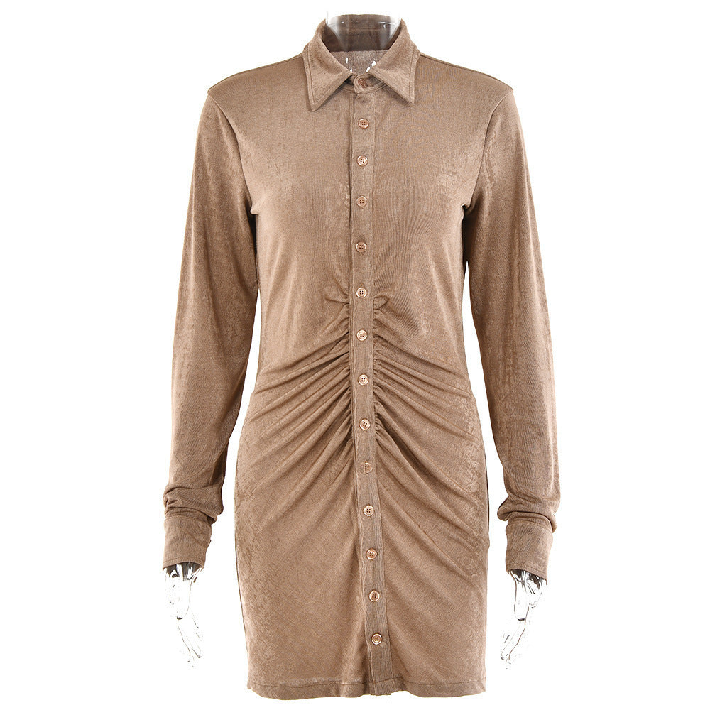 Mid-length shirt dress for women with button placket and gathers Lune London