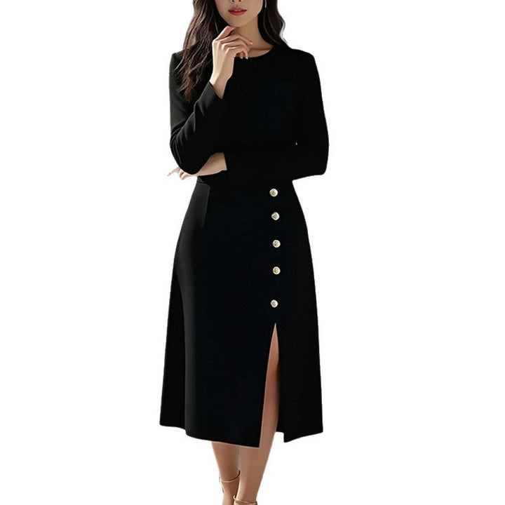 Robe Midi Élégante pour Femmes avec Détail de Bouton et Fente Latérale Chic & Stil