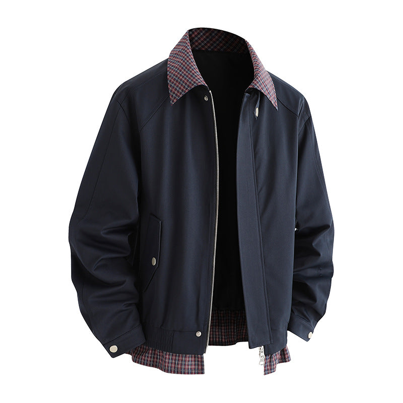 Fashionable men's transitional jacket with stylish plaid interior lining Lune London
