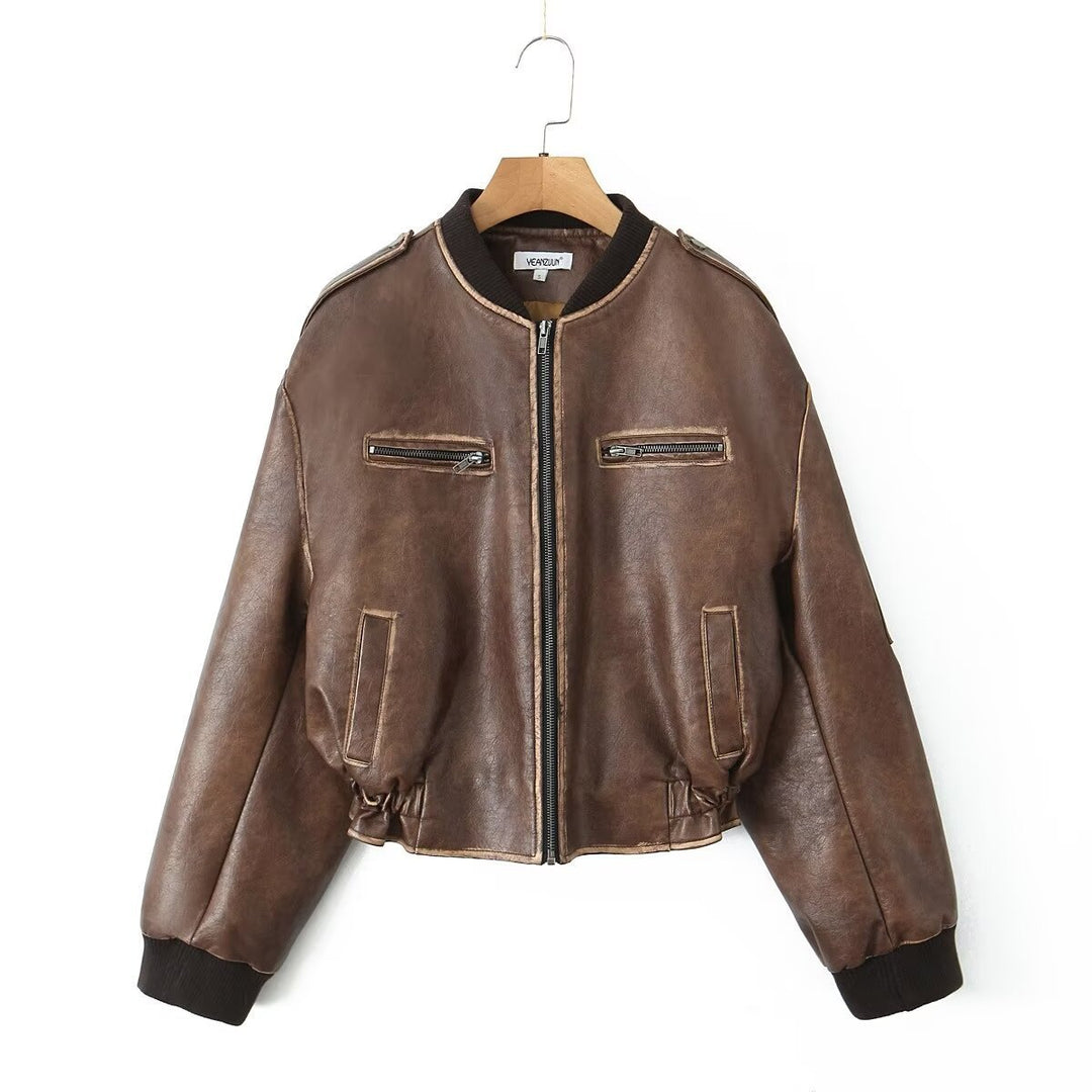 Veste en simili cuir tendance pour femmes avec fermeture éclair et poches à rabat Lune London