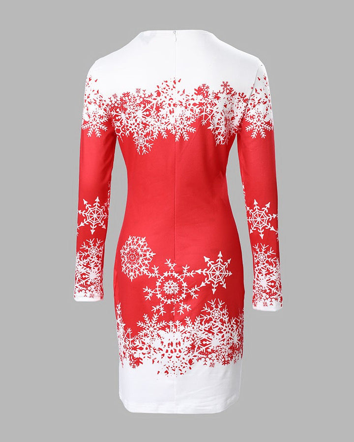Ladies Festive Long-Sleeve Dress with Snowflake Motif Lune London