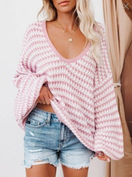 Pull en maille décontracté pour femmes avec une coupe ample et un motif à carreaux moderne Chic & Stil