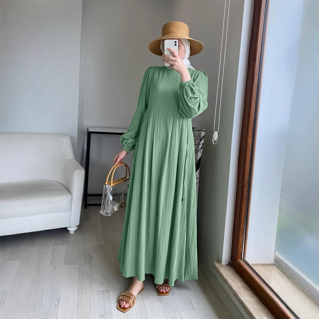 Maxi dress for women with elegant draping and elastic sleeves Lune London