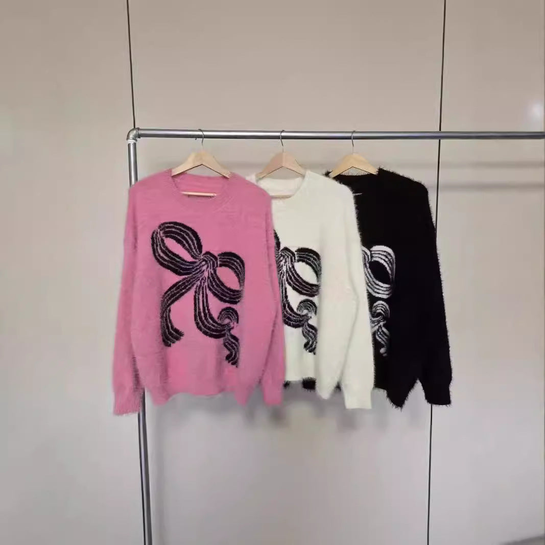 Pull confortable pour femmes avec motif de nœud décoratif